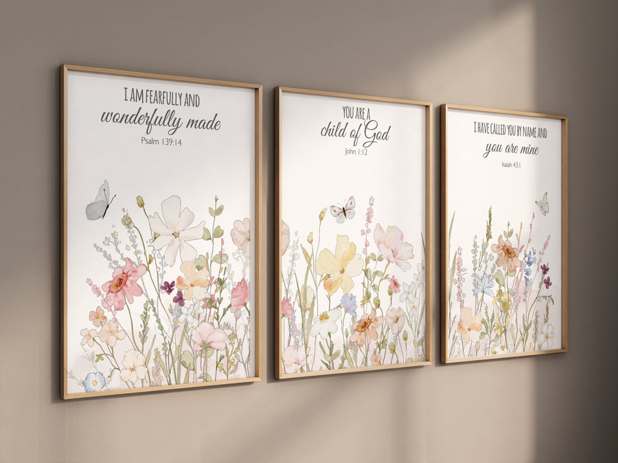 Boho Nursery wall art, Wildflower Nursery Decor, Floral Nursery, Girl Nursery Decor, vintage flower nursery, bible verse, christian wall art