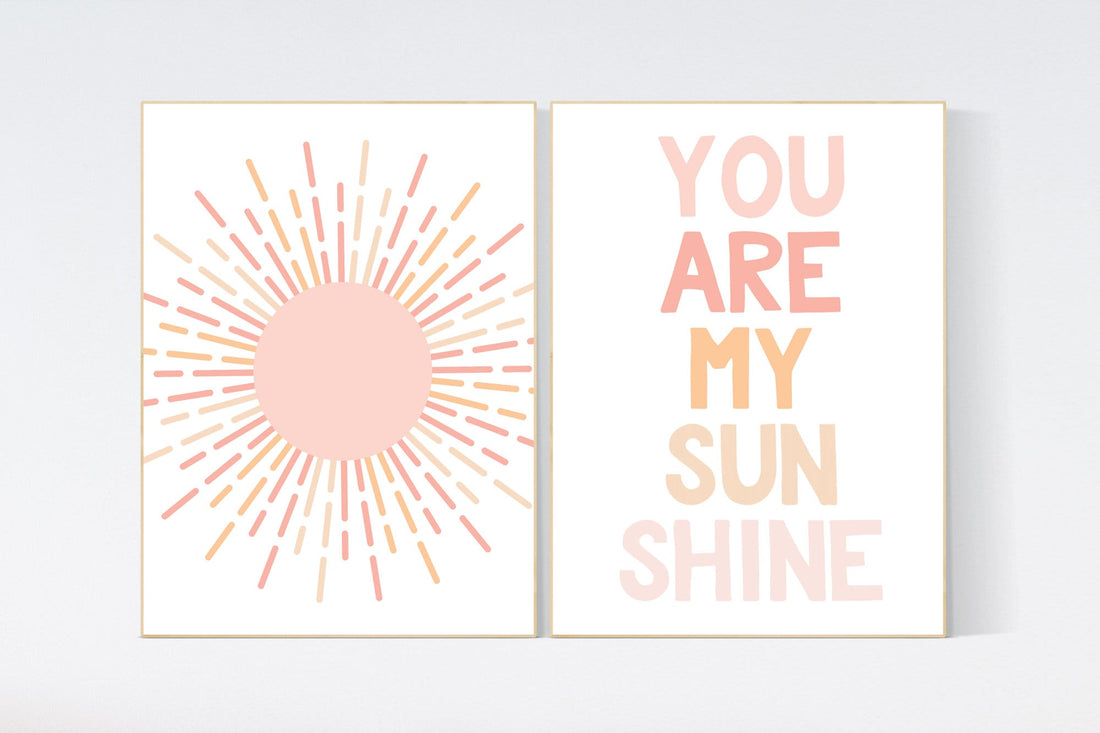 Nursery prints rainbow, boho nursery, blush pink, you are my sunshine, boho prints, girl nursery prints, blush nursery