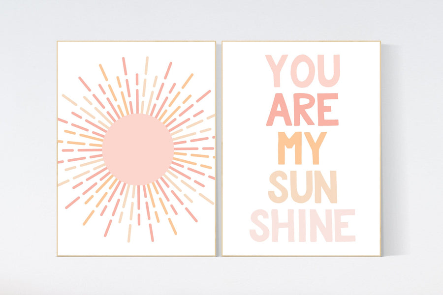Nursery prints rainbow, boho nursery, blush pink, you are my sunshine, boho prints, girl nursery prints, blush nursery