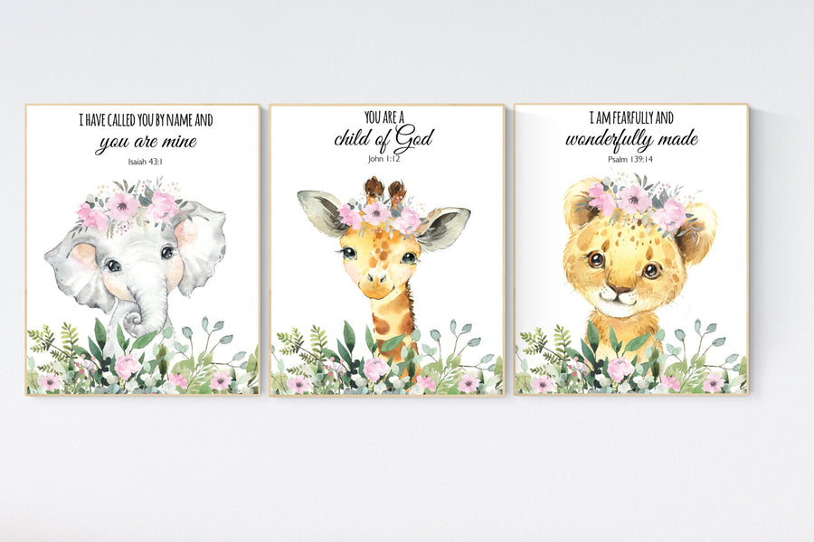 Jungle Animals, Safari Animal Nursery Prints, safari animals, safari nursery, Greenery, flower nursery, animal prints, girl nursery decor