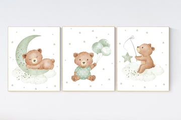 Nursery decor bear, nursery decor boy, sage green nursery, sage nursery, bear nursery print, teddy bear decor, nursery wall art, boy nursery