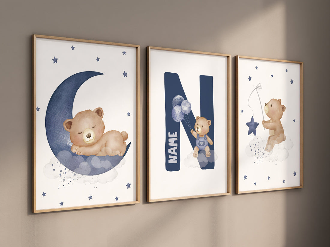 Nursery decor bear, nursery decor boy, bear nursery print, teddy bear decor, nursery wall art animals, boy nursery, navy nursery, navy blue