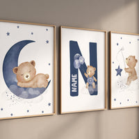 Nursery decor bear, nursery decor boy, bear nursery print, teddy bear decor, nursery wall art animals, boy nursery, navy nursery, navy blue