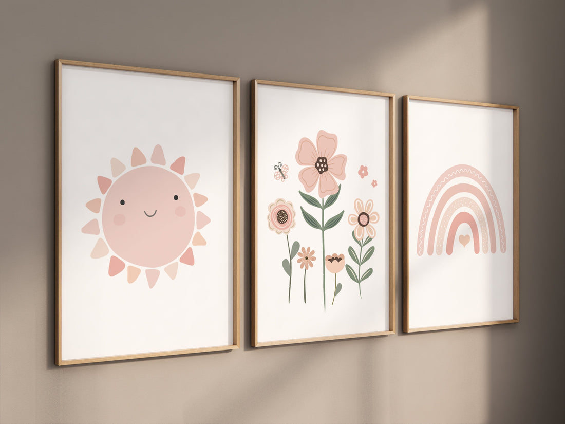 Boho nursery, rainbow nursery, sunshine nursery decor, Girl bedroom art, flower print, girls room decor, blush nursery, baby girl wall art