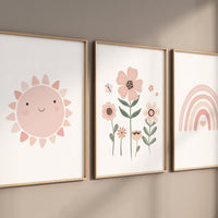 Boho nursery, rainbow nursery, sunshine nursery decor, Girl bedroom art, flower print, girls room decor, blush nursery, baby girl wall art