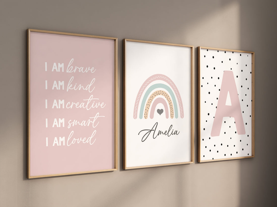 Boho nursery, rainbow nursery, I am brave, nursery decor, Girl bedroom art, name print, girls room decor, blush nursery, baby girl wall art