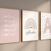 Boho nursery, rainbow nursery, I am brave, nursery decor, Girl bedroom art, name print, girls room decor, blush nursery, baby girl wall art