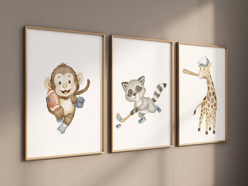 Sports nursery decor, Baby Animals Sport, Baby boy sports nursery, Safari nursery, baseball, hockey, football, nursery, animal sports