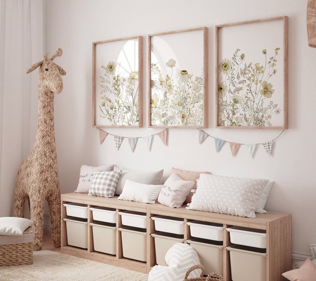 Boho Nursery wall art, Wildflower Nursery Decor, Floral Nursery, neutral colors, vintage flower, Botanical Print, home decor, cream decor