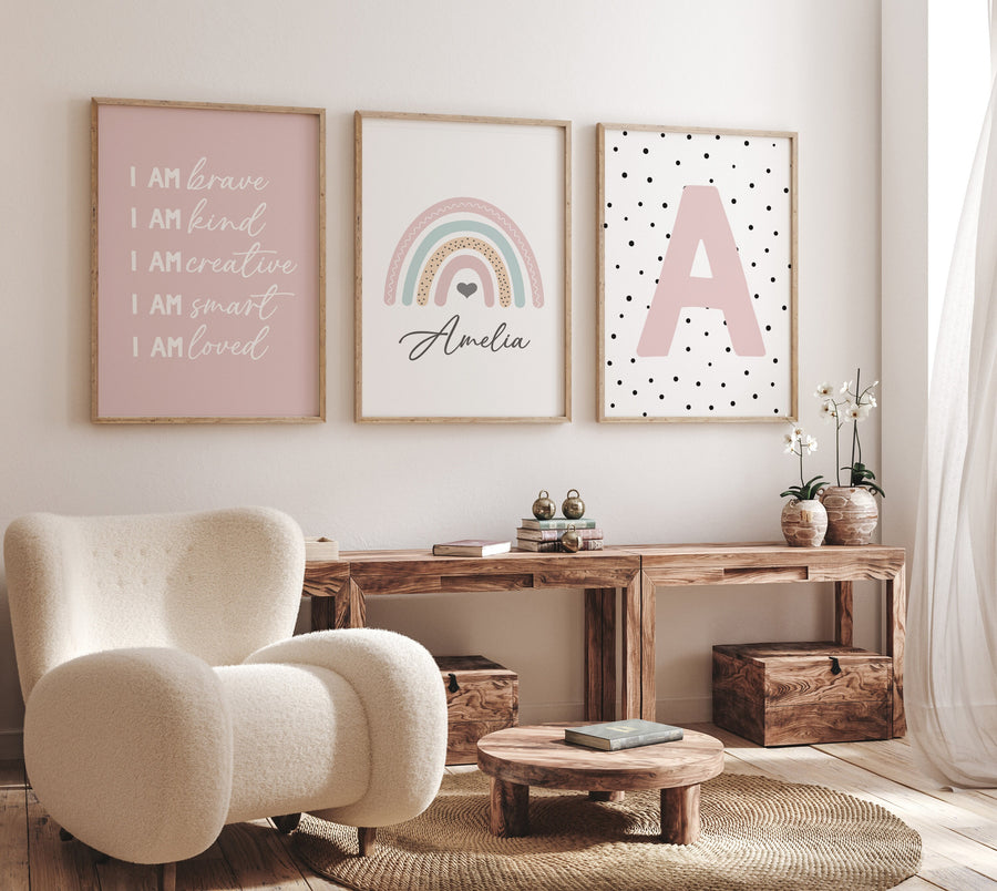 Boho nursery, rainbow nursery, I am brave, nursery decor, Girl bedroom art, name print, girls room decor, blush nursery, baby girl wall art