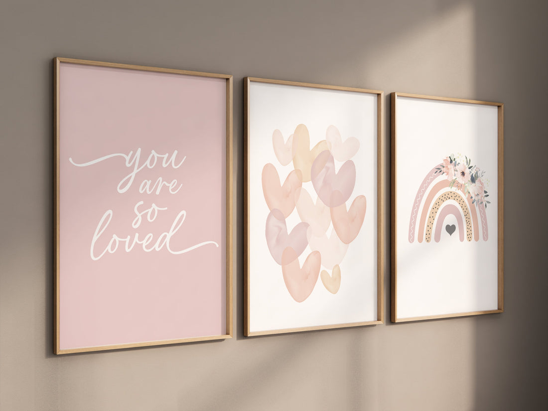 Rainbow nursery, heart print, you are so loved, Girl bedroom art, name print, girls room decor, blush nursery, baby girl wall art