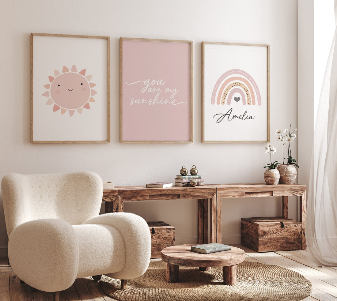 Rainbow nursery, sun print, you are my sunshine, Girl bedroom art, name print, girls room decor, blush nursery, baby girl wall art
