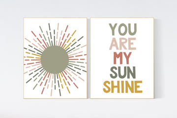 Boho Nursery, sun nursery, earth colors, Nursery decor gender neutral, you are my sunshine, Abstract Art, sun nursery, Mid Century Print