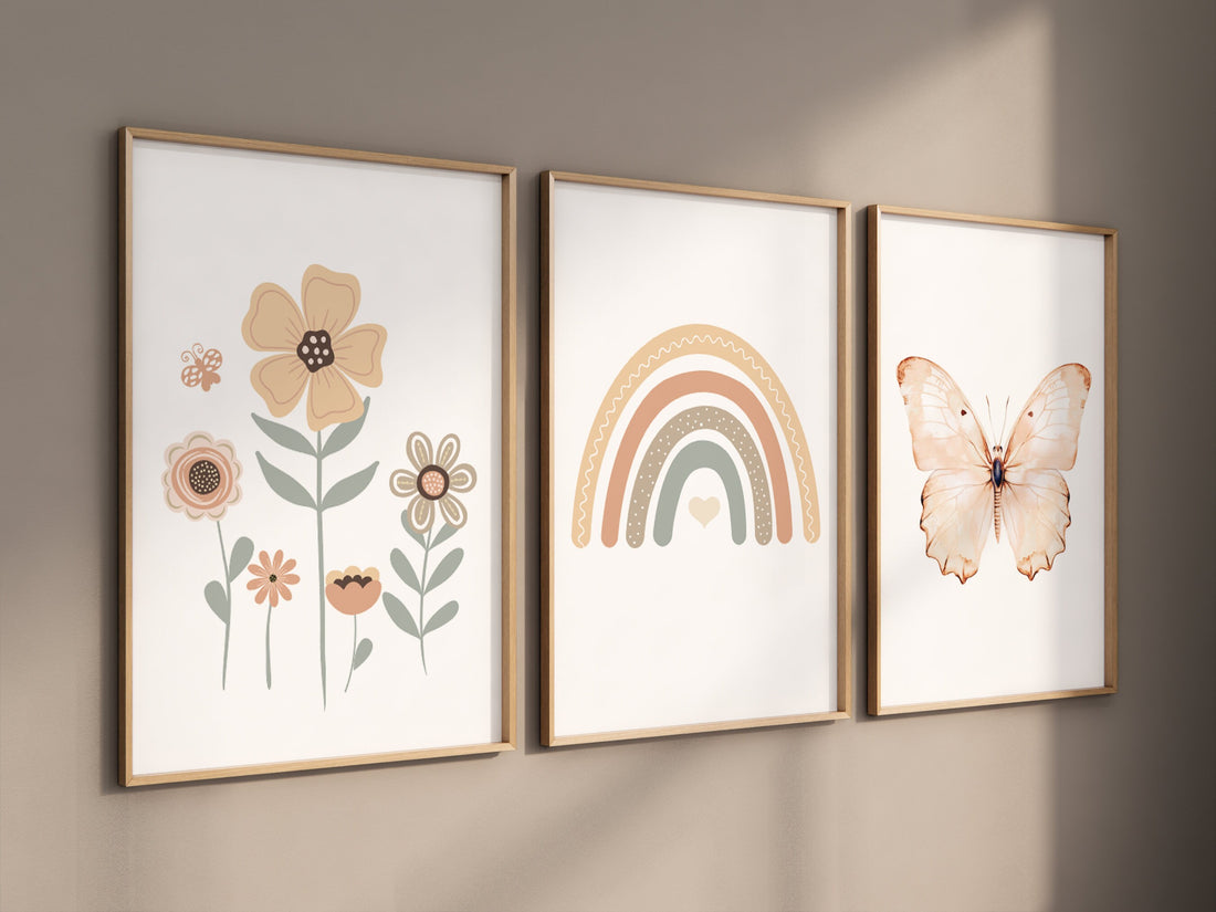 Rainbow nursery, gender neutral, butterfly nursery, earth colors, flower nursery, rainbow prints, heart print, neutral colors, baby room