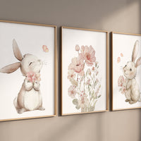 Bunny Floral Watercolor Nursery Print: Girl's Room Wall Art