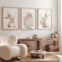 Bunny Floral Watercolor Nursery Print: Girl's Room Wall Art