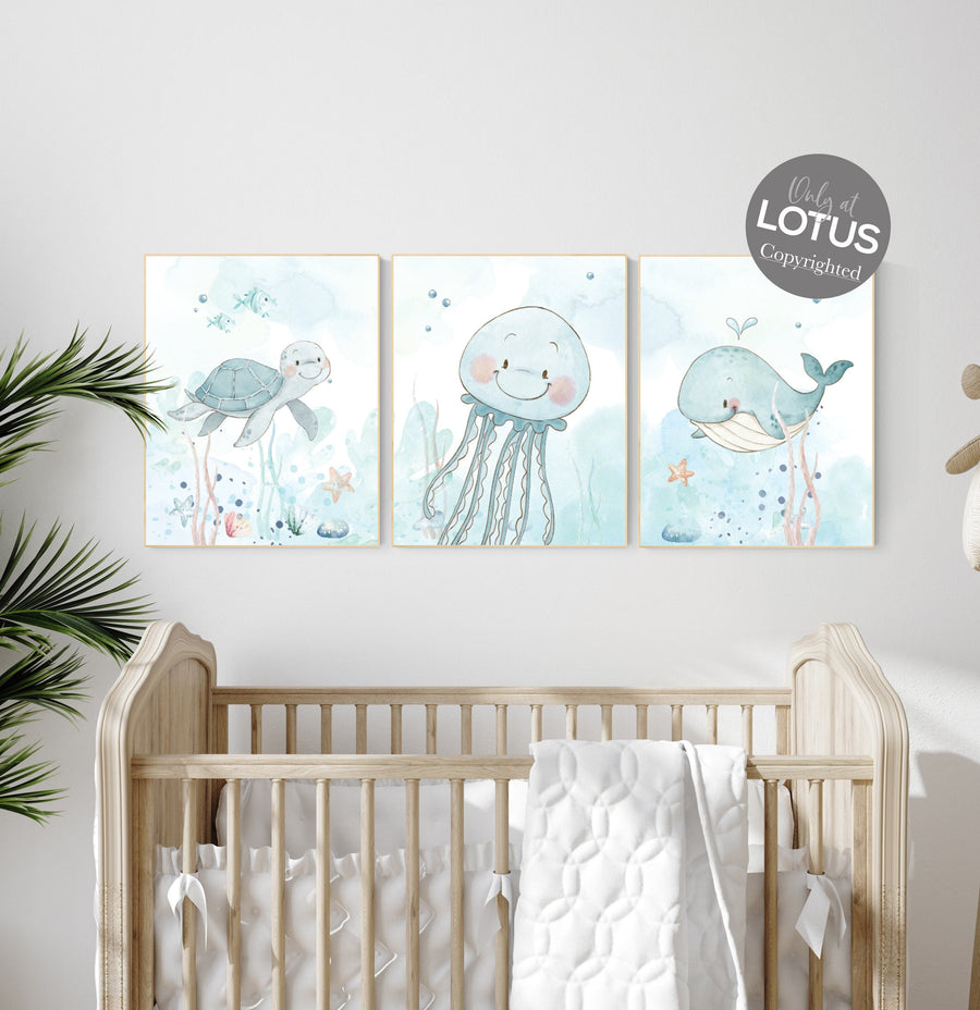 Under the sea wall art, Ocean nursery decor, Nautical nursery print set, under the sea nursery, gender neutral nursery, ocean nursery