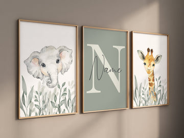 Jungle Animals, Safari Animal Nursery Prints, safari animals, safari nursery, Greenery, gender neutral nursery, Boy Nursery Wall Art