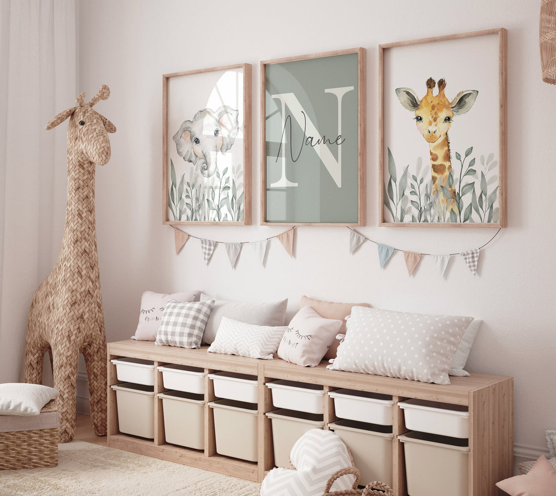 Jungle Animals, Safari Animal Nursery Prints, safari animals, safari nursery, Greenery, gender neutral nursery, Boy Nursery Wall Art