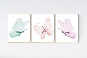 Butterfly nursery decor, pastel nursery decor, girl room decor, girl nursery, butterfly prints, pink nursery, purple nursery, teal nursery