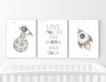 Space Nursery Decor, Outer Space Nursery Wall Art,  Boys Room Decor, Rocket Ship, Astronaut print, Kids Room Decor, Space Nursery