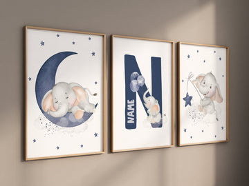 Nursery wall art boys, Elephant nursery, navy blue nursery, boys room decor, nursery prints for boys room, navy nursery, elephant print