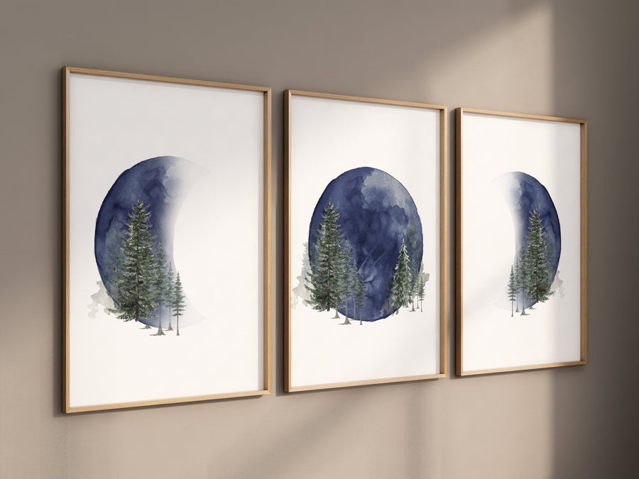 Moon nursery decor, moon print, navy blue nursery, sage nursery, full moon print, gender neutral, woodland nursery, moon nursery