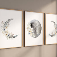 Moon phases, flower nursery, Moon wall art, botanical nursery, Full moon, Moon print, nursery decor girl, Moon nursery, neutral nursery