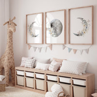 Moon phases, flower nursery, Moon wall art, botanical nursery, Full moon, Moon print, nursery decor girl, Moon nursery, neutral nursery