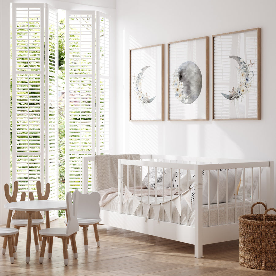 Moon phases, flower nursery, Moon wall art, botanical nursery, Full moon, Moon print, nursery decor girl, Moon nursery, neutral nursery