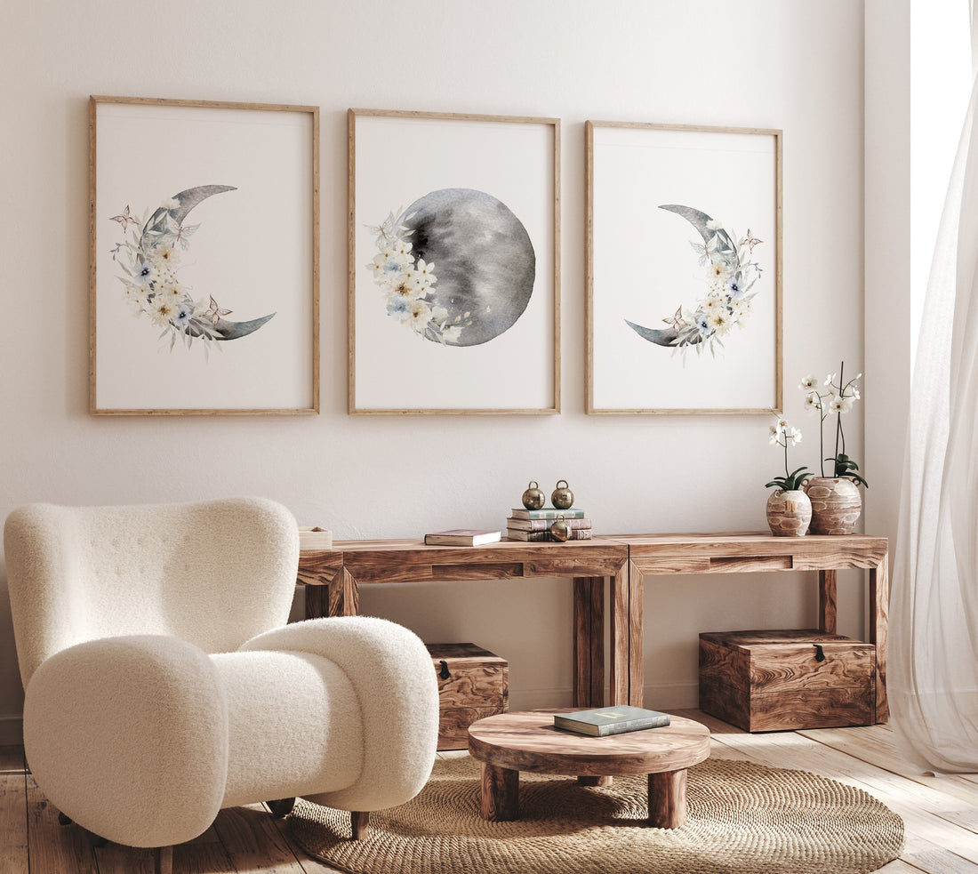 Moon phases, flower nursery, Moon wall art, botanical nursery, Full moon, Moon print, nursery decor girl, Moon nursery, neutral nursery