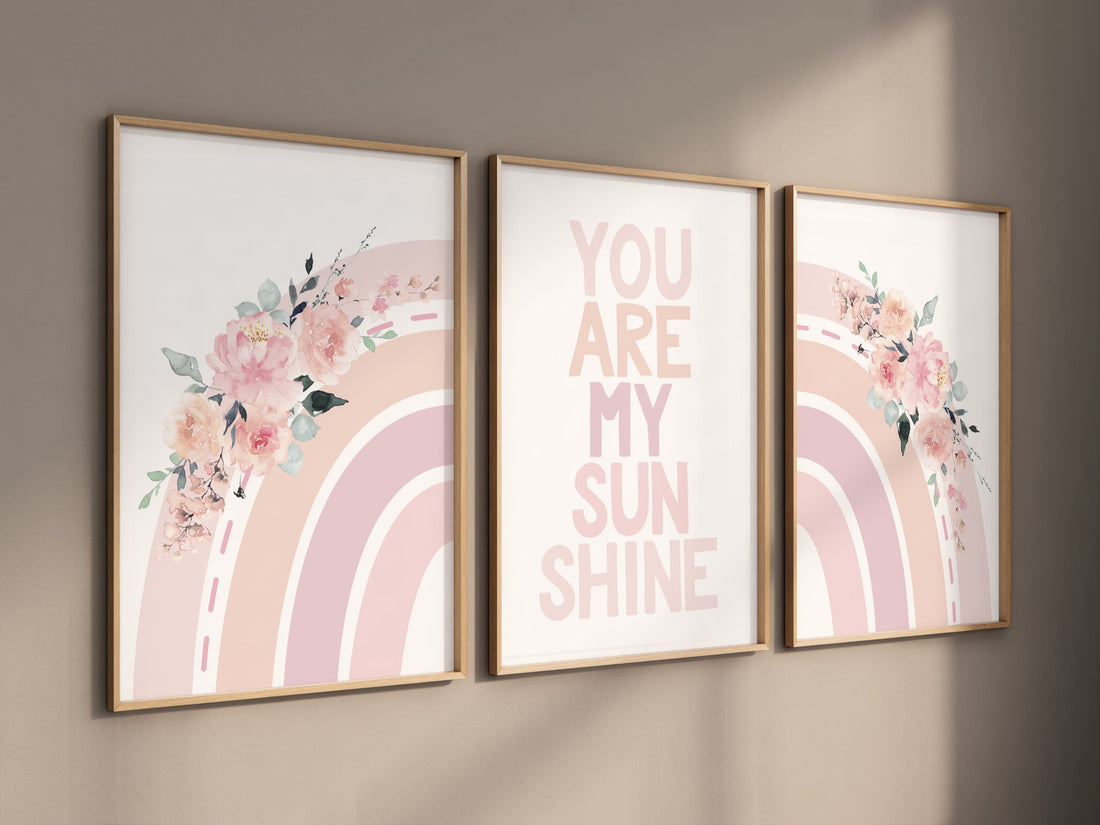 Rainbow print for nursery, girl nursery, floral nursery, rainbow nursery, you are my sunshine, Girl Nursery Decor, rainbow wall art.