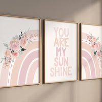 Rainbow print for nursery, girl nursery, floral nursery, rainbow nursery, you are my sunshine, Girl Nursery Decor, rainbow wall art.