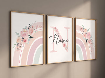 Rainbow nursery, girl nursery, floral nursery, name print, Girl Nursery Decor, rainbow wall art, nursery prints, girls room decor