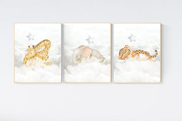 Woodland Animals, Sleeping on Clouds, Woodland Nursery Decor, Watercolor Woodland, Animal Nursery wall art, gender neutral , baby room decor