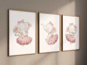 Ballerina animals, elephant nursery, baby room decor girl, nursery prints girl, ballet prints, ballet animals, ballerina elephants, girl