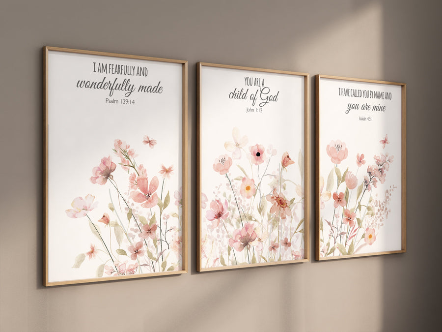 Boho nursery, Wildflower Nursery, flower nursery, girl nursery decor, blush pink, bible verse, christian wall art, Boho Botanical Prints