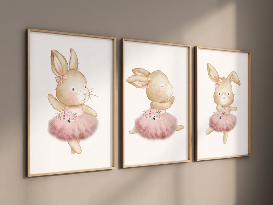 Ballerina animals, bunny nursery, baby room decor girl, nursery prints girl, ballet prints, ballet animals, ballerina rabbits, bunny print