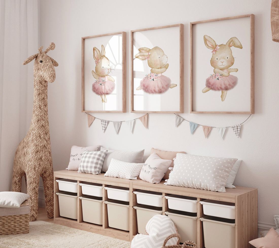 Ballerina animals, bunny nursery, baby room decor girl, nursery prints girl, ballet prints, ballet animals, ballerina rabbits, bunny print