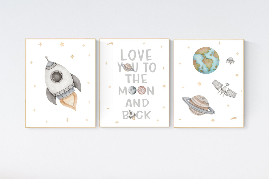 Space Nursery Decor, Outer Space Nursery Wall Art,  Boys Room Decor, Rocket Ship, Astronaut print, Kids Room Decor, Space Nursery