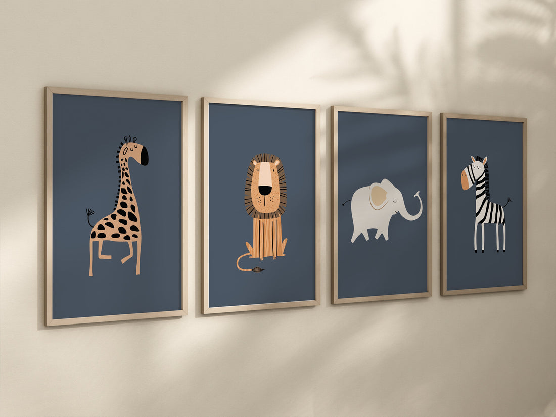 Safari Nursery Wall Prints, Boho Nursery Prints, jungle animals, navy blue, Nursery Art, animal Nursery Decor, animal prints