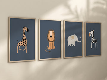 Safari Nursery Wall Prints, Boho Nursery Prints, jungle animals, navy blue, Nursery Art, animal Nursery Decor, animal prints