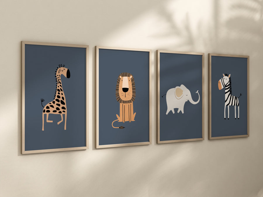 Safari Nursery Wall Prints, Boho Nursery Prints, jungle animals, navy blue, Nursery Art, animal Nursery Decor, animal prints