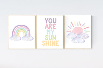 Nursery prints rainbow, girl nursery, pastel nursery, Nursery decor girl, nursery wall art, you are my sunshine, flower nursery, boho prints