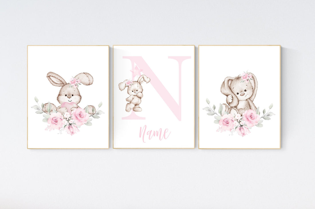 Nursery decor girl flower bunny, nursery wall art bunny, pink nursery decor, bunny print nursery girl, rabbit nursery, rabbit print nursery