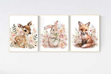 Flower animals, Safari Animals, girl nursery, Animals Prints, Woodland Nursery Decor, Safari Nursery Wall Art, flower nursery, blush nursery