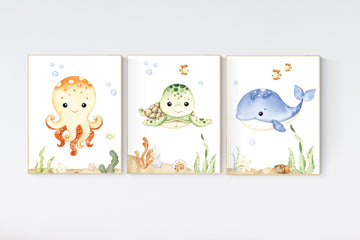 Ocean nursery decor, Nautical nursery print set, under the sea nursery, gender neutral nursery, ocean, nautical, Under the sea wall art