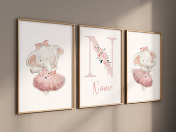 Ballerina animals, elephant nursery, baby room decor girl, nursery prints girl, ballet prints, ballet animals, ballerina elephants, girl