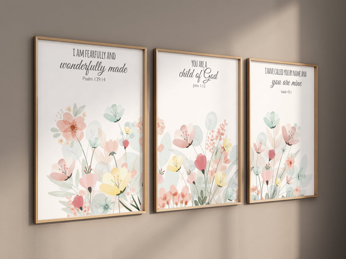 Boho Nursery wall art, Wildflower Nursery Decor, Floral Nursery, Girl Nursery Decor, mint and blush pink, verse print,