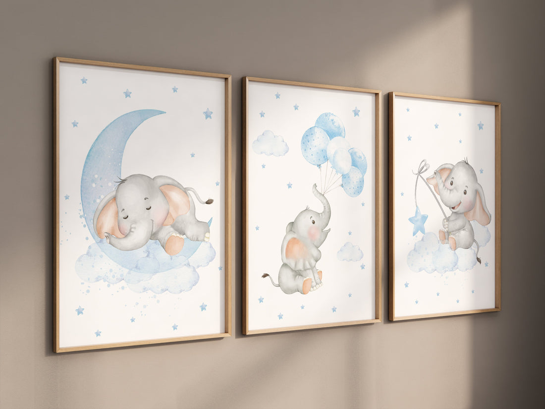 Nursery decor elephant, baby blue nursery, nursery decor boy, elephant print, boys room decor, blue nursery art, elephant wall art